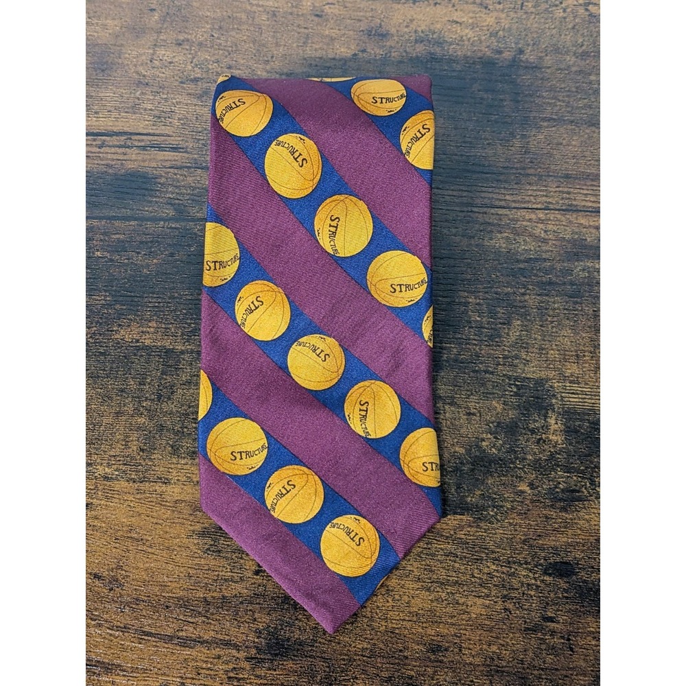 Structure Mens Silk Necktie Red With‎ Basketball Theme All Silk 58"